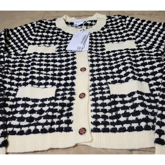 Urban Revivo Cardigan NWT Small Cream Black Boucle Knit Tweed Style Jacket S - Picture 3 of 8